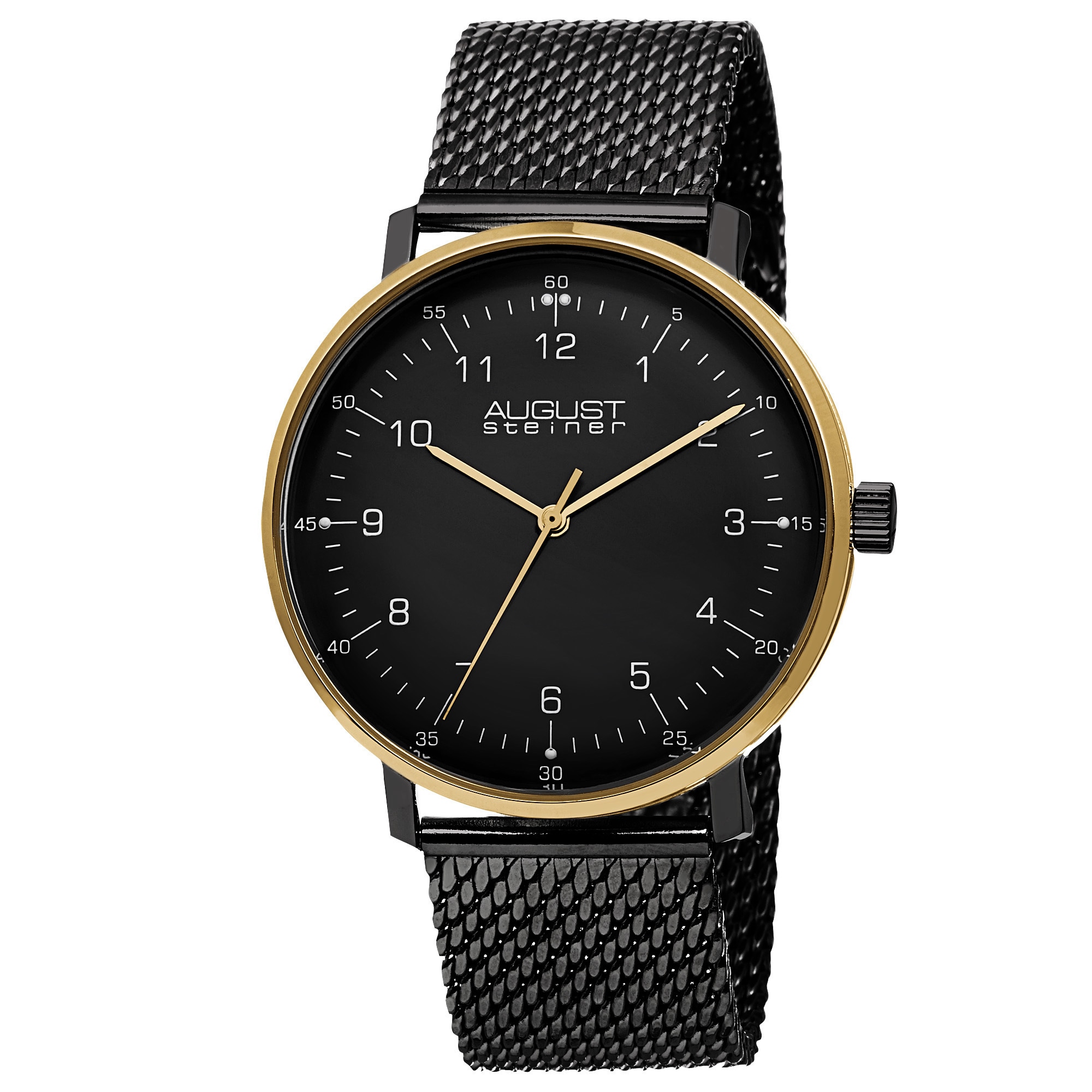 August Steiner Men's Swiss Quartz Mesh Stainless Steel Black Strap Watch