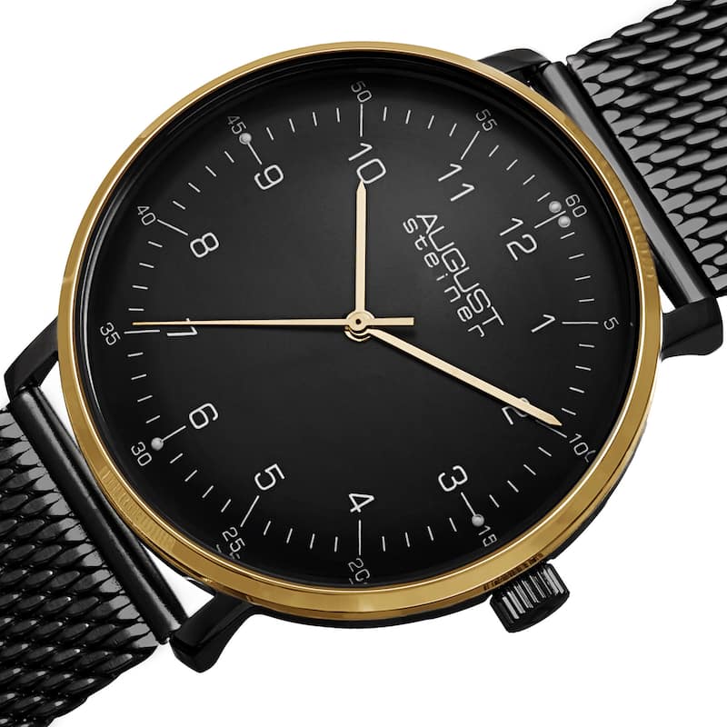 August Steiner Men's Swiss Quartz Mesh Stainless Steel Black Strap Watch