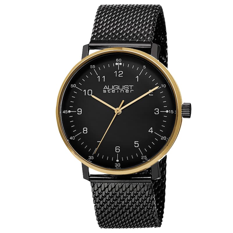 August Steiner Men's Swiss Quartz Mesh Stainless Steel Black Strap Watch