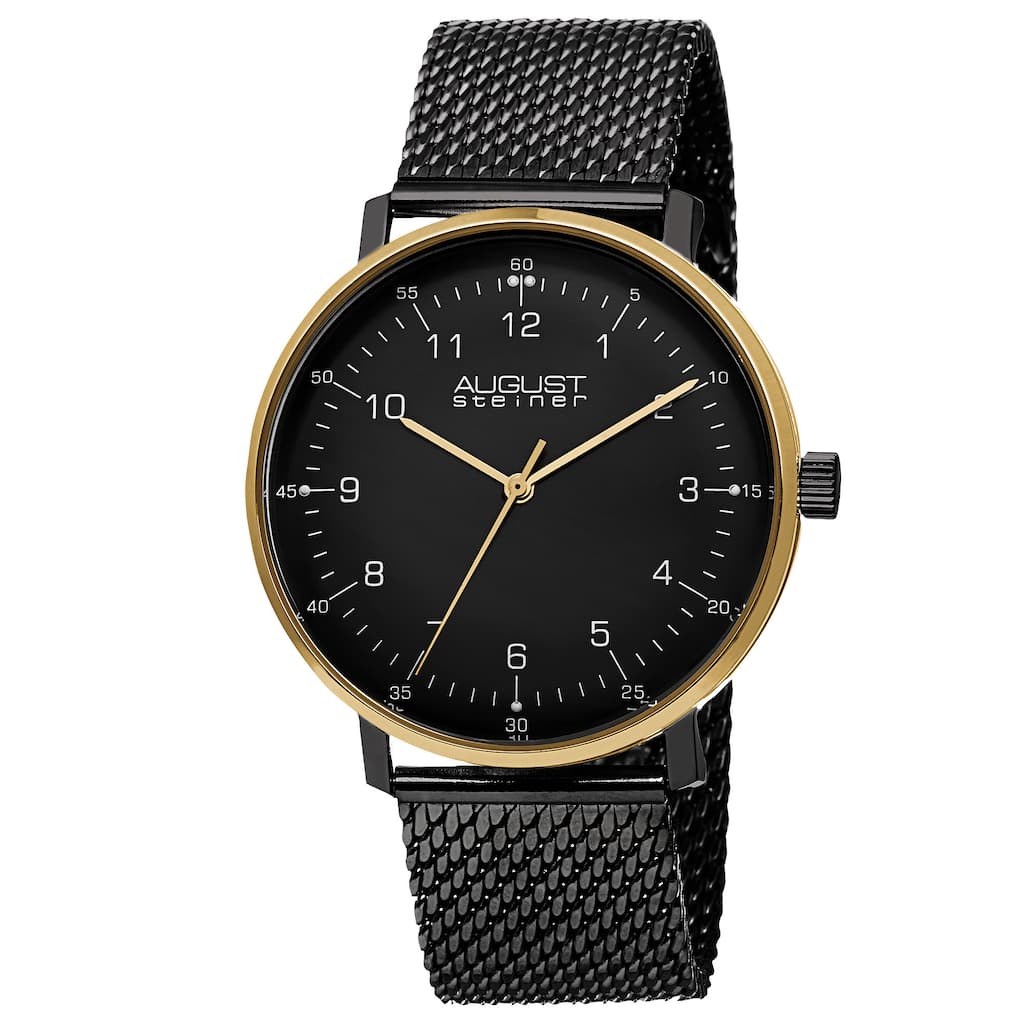 August Steiner Men's Swiss Quartz Mesh Stainless Steel Black Strap Watch