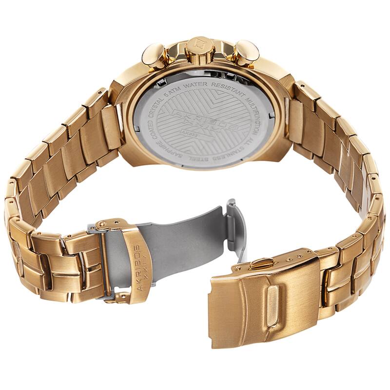 Akribos XXIV Men's Swiss Quartz Multifunction Dual Time Tachymeter Gold-Tone Bracelet Watch