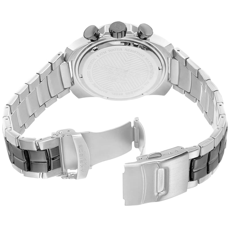 Akribos XXIV Men's Swiss Quartz Multifunction Dual Time Tachymeter Two-Tone Bracelet Watch - silver