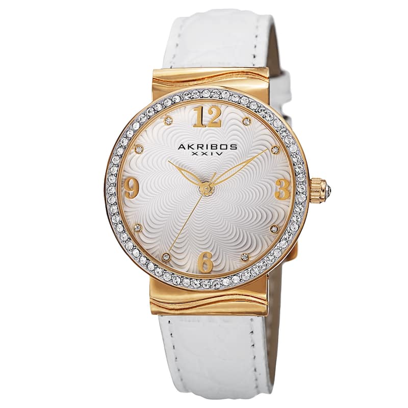 Akribos XXIV Women's Quartz Swarovski Crystals White Strap Watch