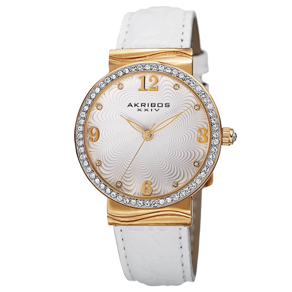 Akribos XXIV Women's Quartz Swarovski Crystals White Strap Watch
