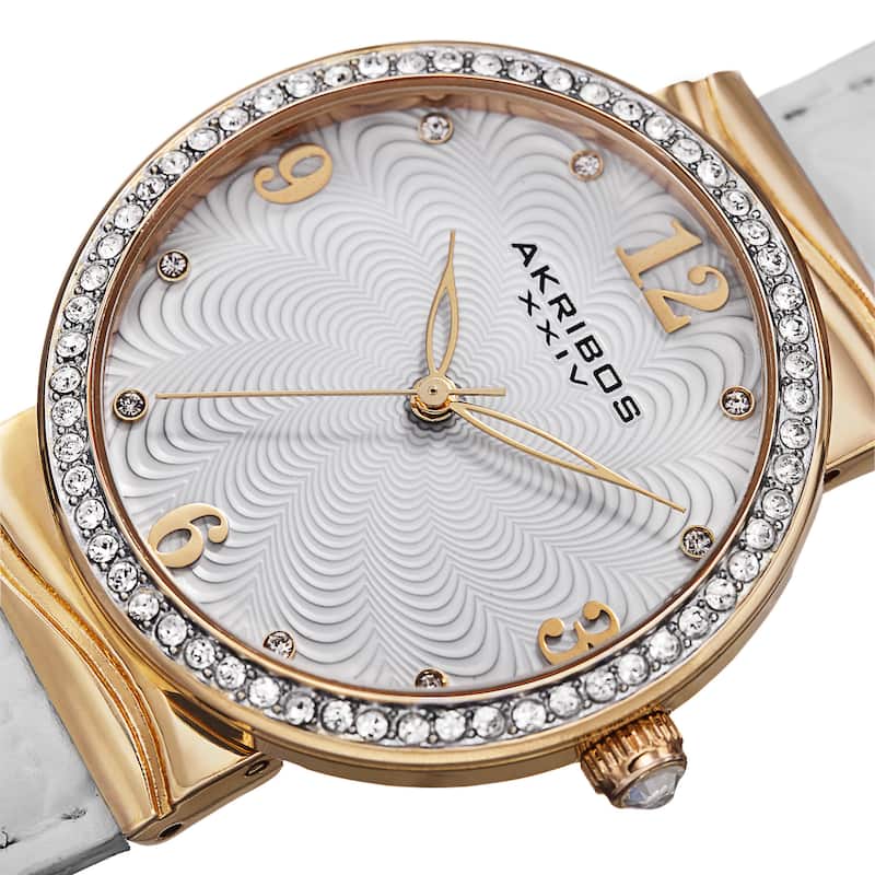 Akribos XXIV Women's Quartz Swarovski Crystals White Strap Watch
