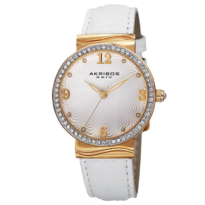 Akribos XXIV Women's Quartz Swarovski Crystals White Strap Watch
