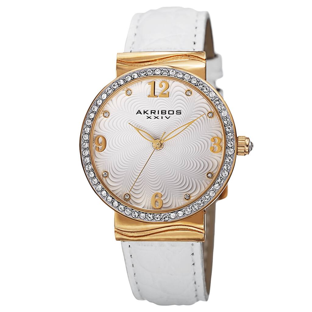 Akribos XXIV Women's Quartz Swarovski Crystals White Strap Watch