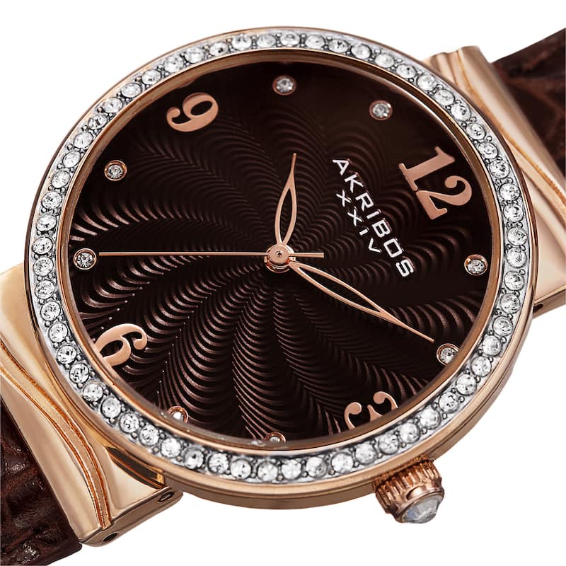 Akribos XXIV Women's Quartz Swarovski Crystals Rose-Tone Strap Watch - brown