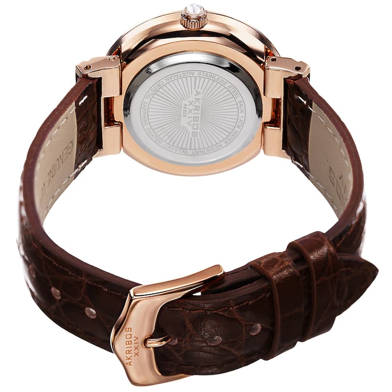 Akribos XXIV Women's Quartz Swarovski Crystals Rose-Tone Strap Watch - brown