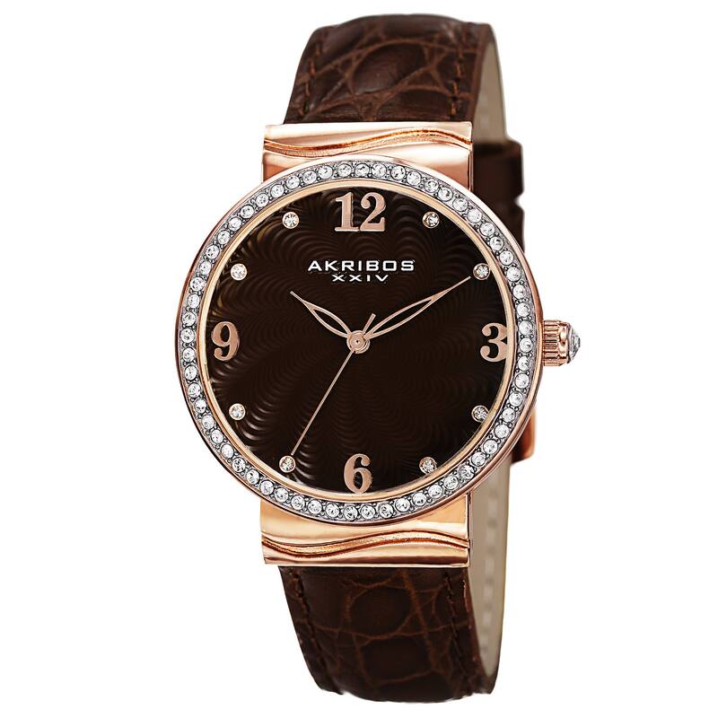 Akribos XXIV Women's Quartz Swarovski Crystals Rose-Tone Strap Watch - brown