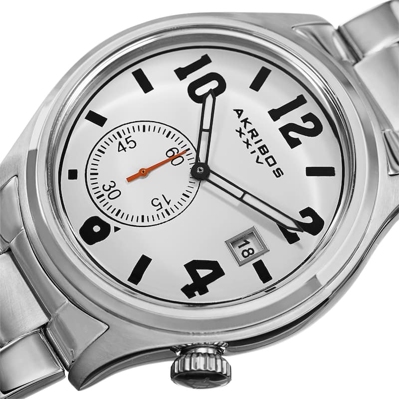Akribos XXIV Men's Quartz Multifunction Stainless Steel Silver-Tone Bracelet Watch - silver