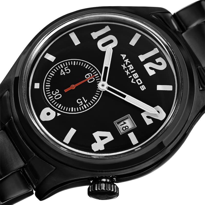 Akribos XXIV Men's Quartz Multifunction Stainless Steel Black Bracelet Watch