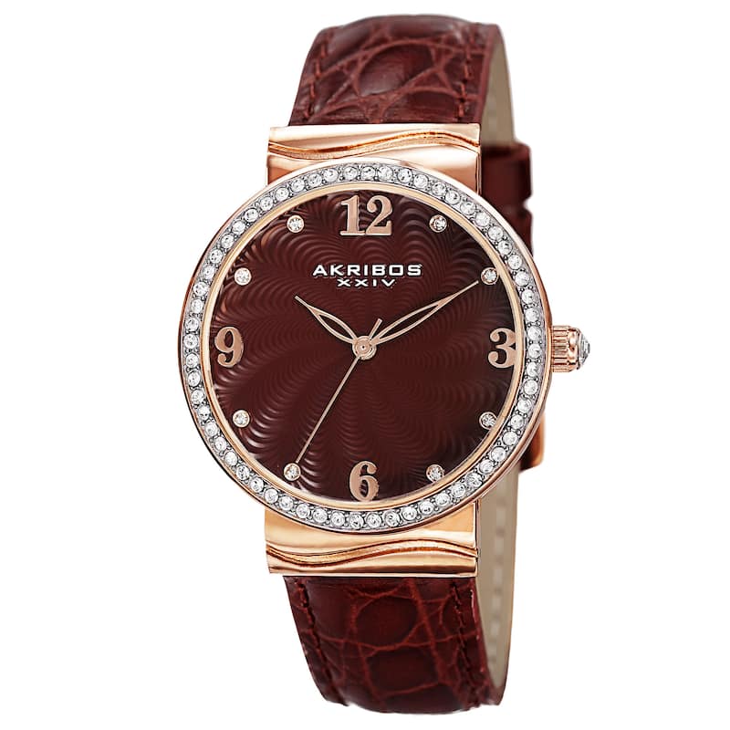 Akribos XXIV Women's Quartz Swarovski Crystals Red Strap Watch