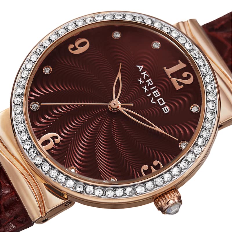 Akribos XXIV Women's Quartz Swarovski Crystals Red Strap Watch