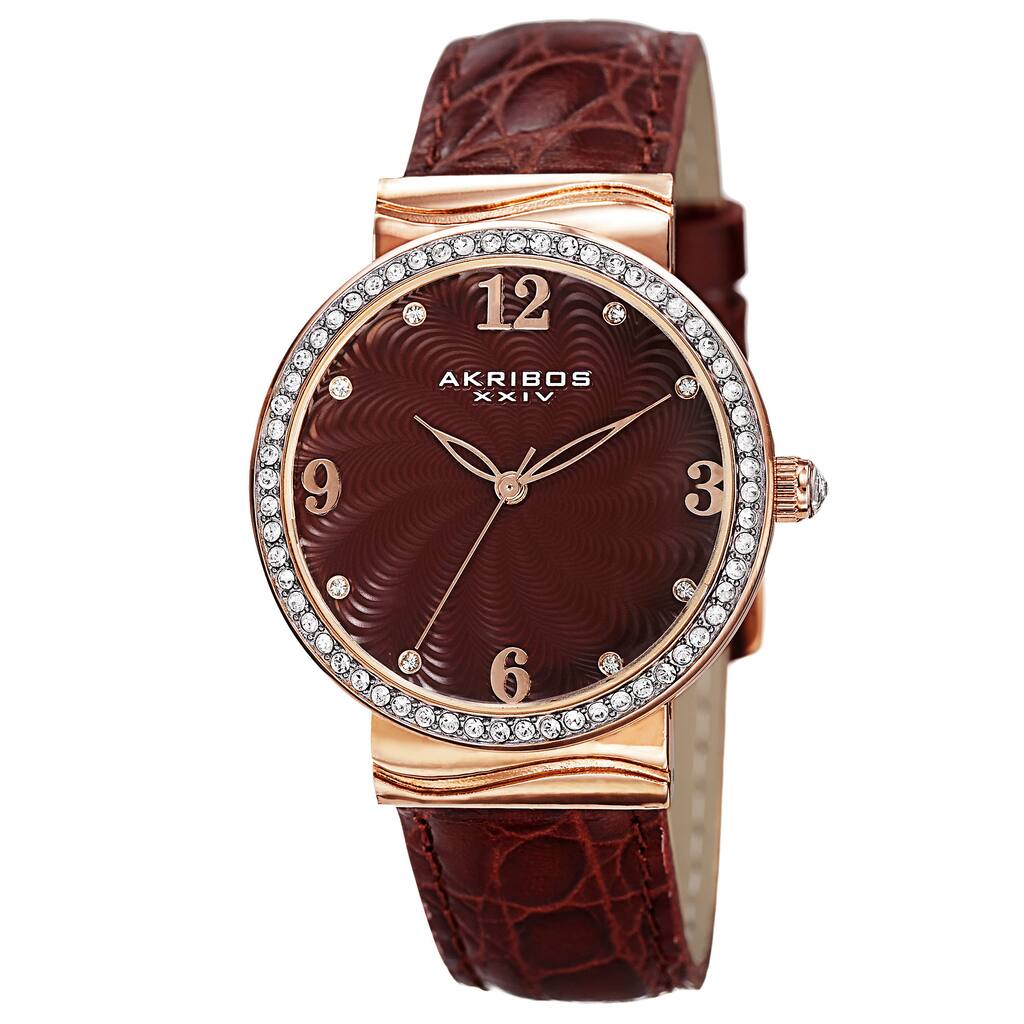 Akribos XXIV Women's Quartz Swarovski Crystals Red Strap Watch