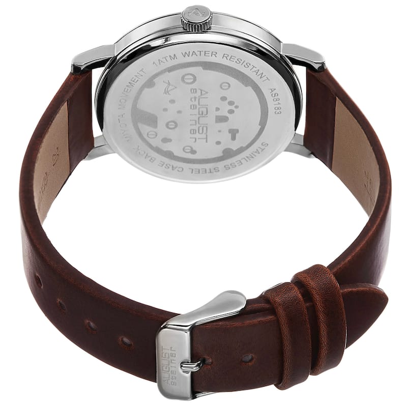 August Steiner Men's Quartz Imitated Skeleton Dial Leather Silver-Tone Strap Watch