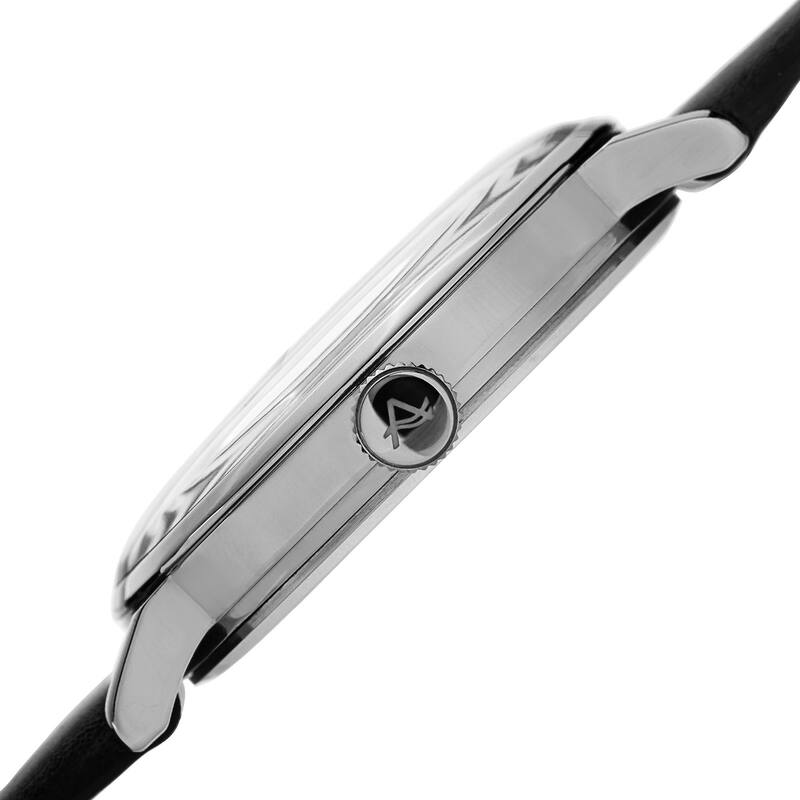 August Steiner Men's Quartz Imitated Skeleton Dial Leather Silver-Tone Strap Watch - Black