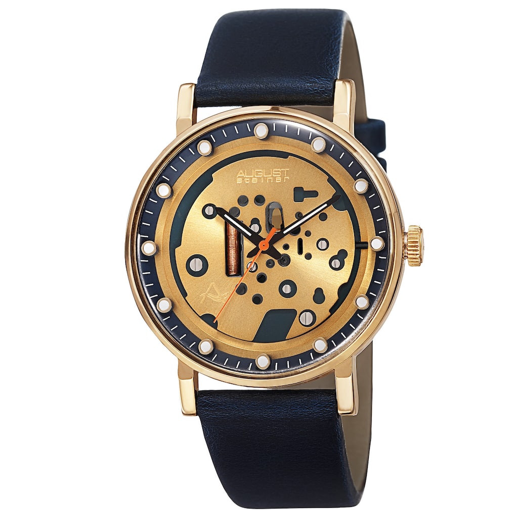 August Steiner Men's Quartz Imitated Skeleton Dial Leather Blue Strap Watch