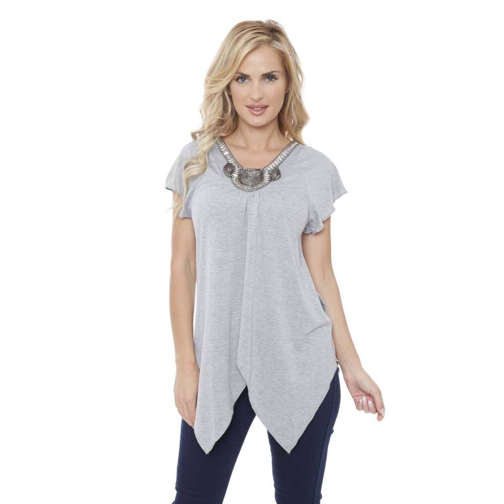 White Mark Women's Fenella Embellished Neck Top