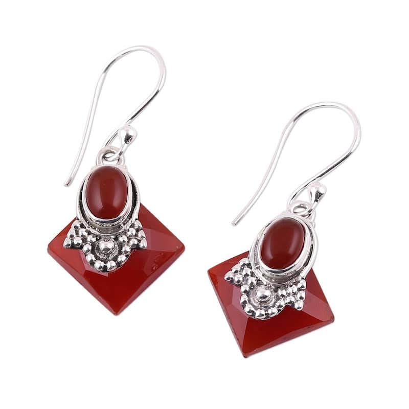 Handmade Sterling Silver Delhi Sunset Carnelian Earrings (India)