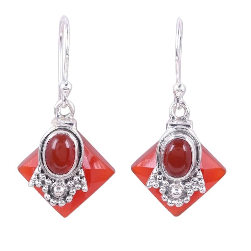 Handmade Sterling Silver Delhi Sunset Carnelian Earrings (India) - Carnelian - White - Orange - Silver