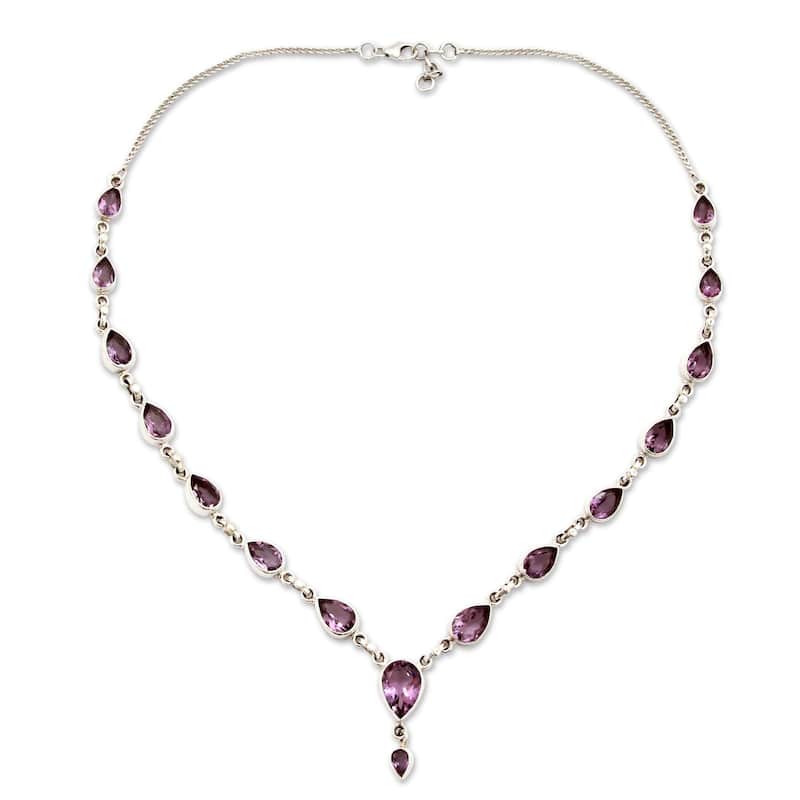 NOVICA Handmade Sterling Silver Precious Tears Purple Amethyst Cable Style Necklace (India)