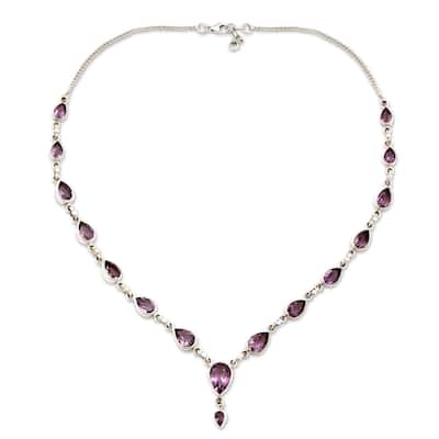 NOVICA Handmade Sterling Silver Precious Tears Purple Amethyst Cable Style Necklace (India)