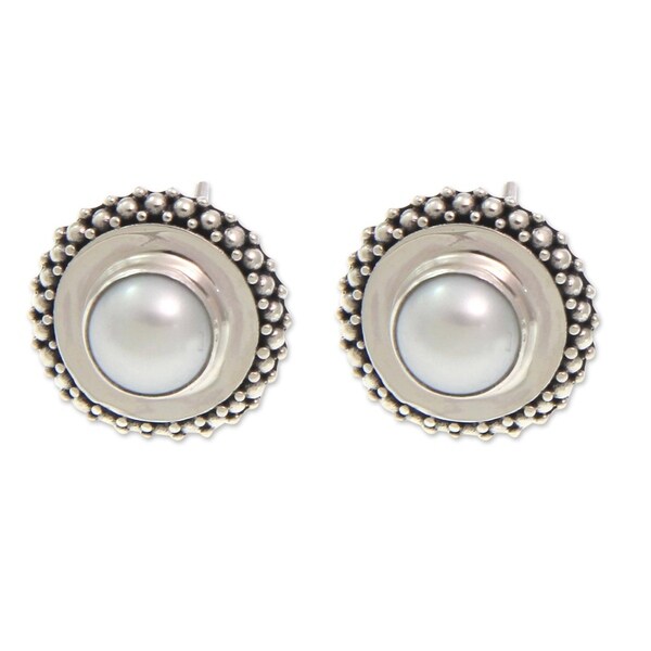 Sterling Silver Moonlight Halo Pearl Earrings 7 5mm Indonesia Sterling Silver X27 Moonlight Halo Pearl Earrings 7