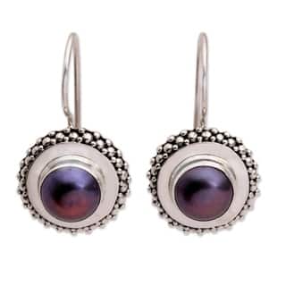 Purple Pearl Earrings Online At Our Best Handmade Sterling Silver Lilac Moon Halo Pearl Earrings 7 5mm Indonesia
