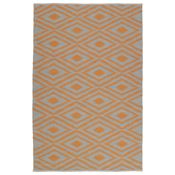 Indoor/Outdoor Laguna Grey and Orange Ikat Flat-Weave Rug - 9' x 12'