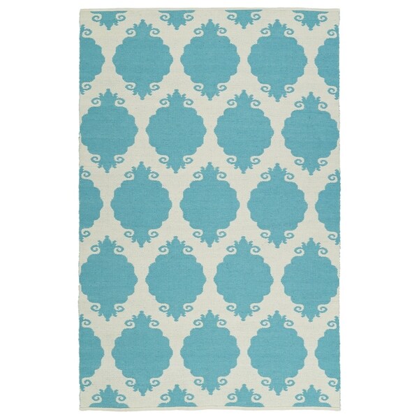 Indoor/Outdoor Laguna Turquoise Medallions Flat-Weave Rug - 8' x 10'