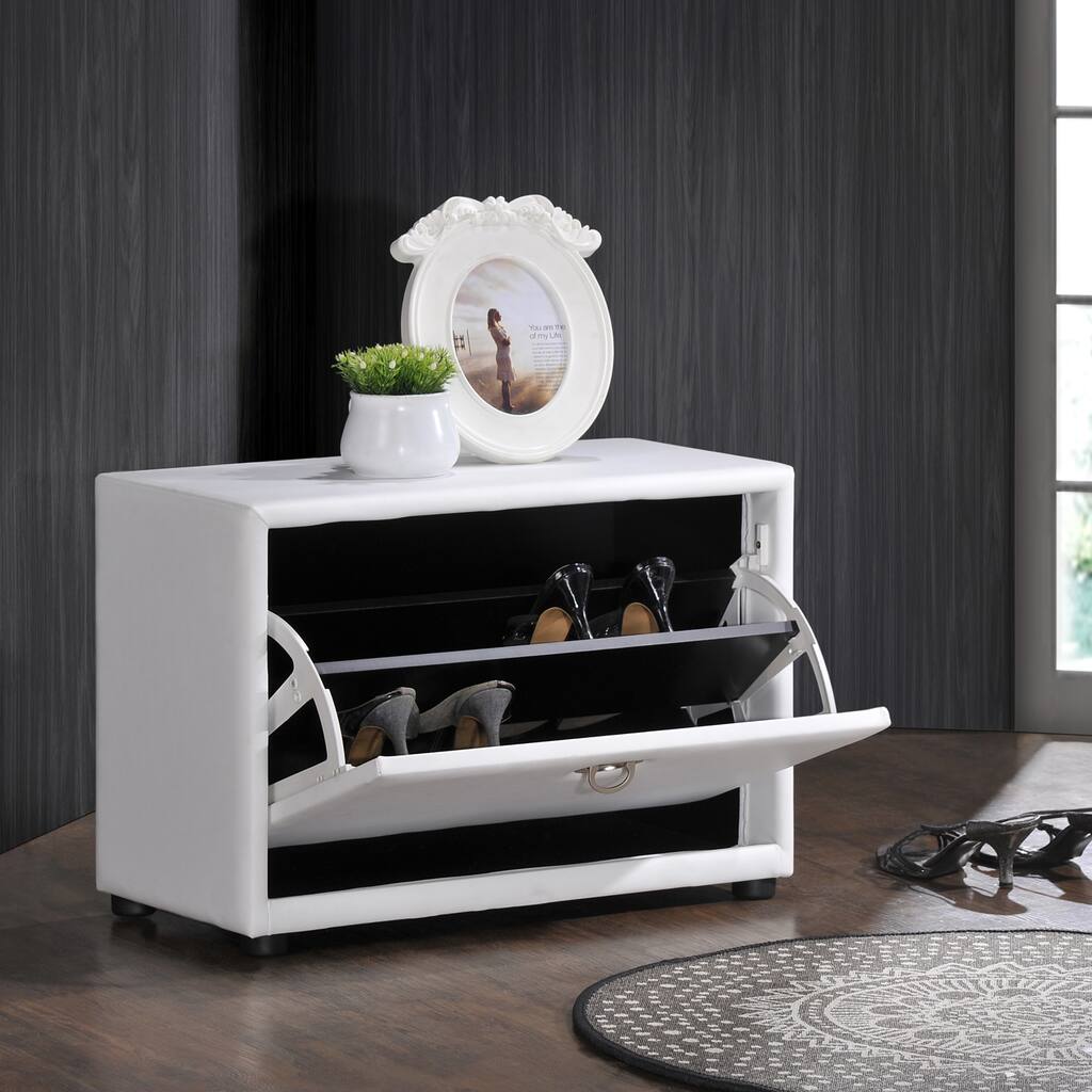 Baxton Studio Petito Contemporary 1-tier Black Faux Leather Upholstered Shoe Cabinet