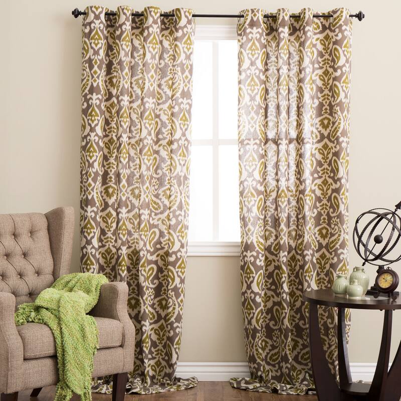 Lambrequin Tunisia Linen Ikat Panel - 54 x 96 - 54 x 96 - Olive