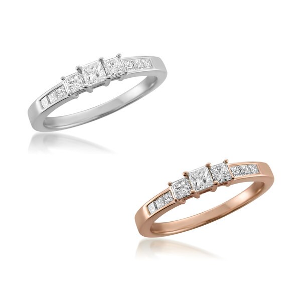 Montebello 14k Gold 1/2ct TDW Princess-cut White Diamond 3-Stone Engagement Ring