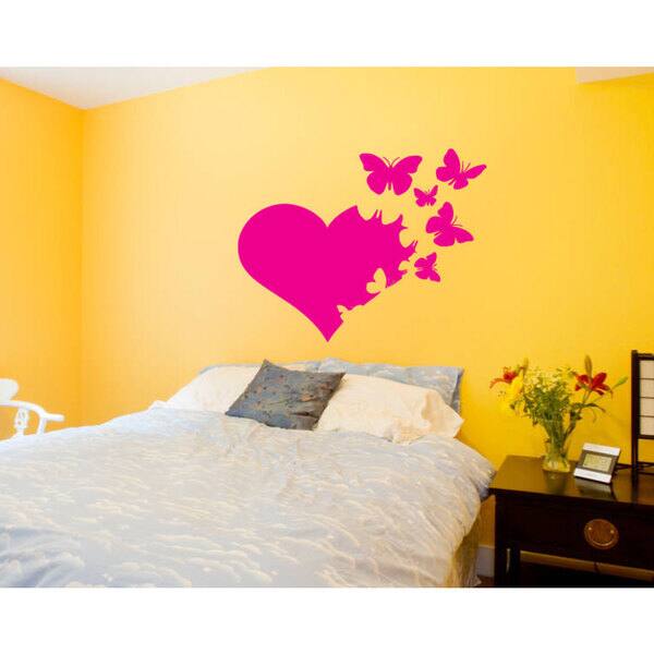 Butterflies Heart Romantic Love Vinyl Sticker Wall Art - Bed Bath ...