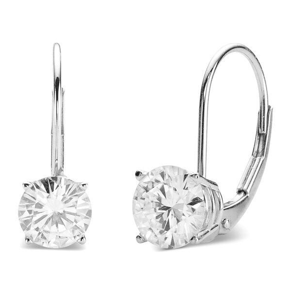 Charles Colvard 14k White Gold 2 00 Tgw Round Forever Charles Colvard 14k White Gold 2 00 Tgw Round Forever Brilliant Moissanite Leverback Earrings