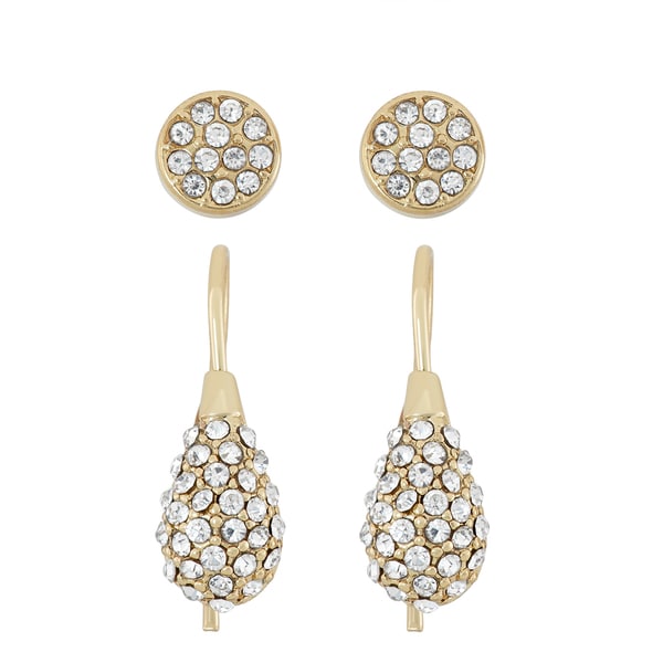 Isla Simone 14KT Gold Plated Round Stud and Swirl Crystal Earring Set
