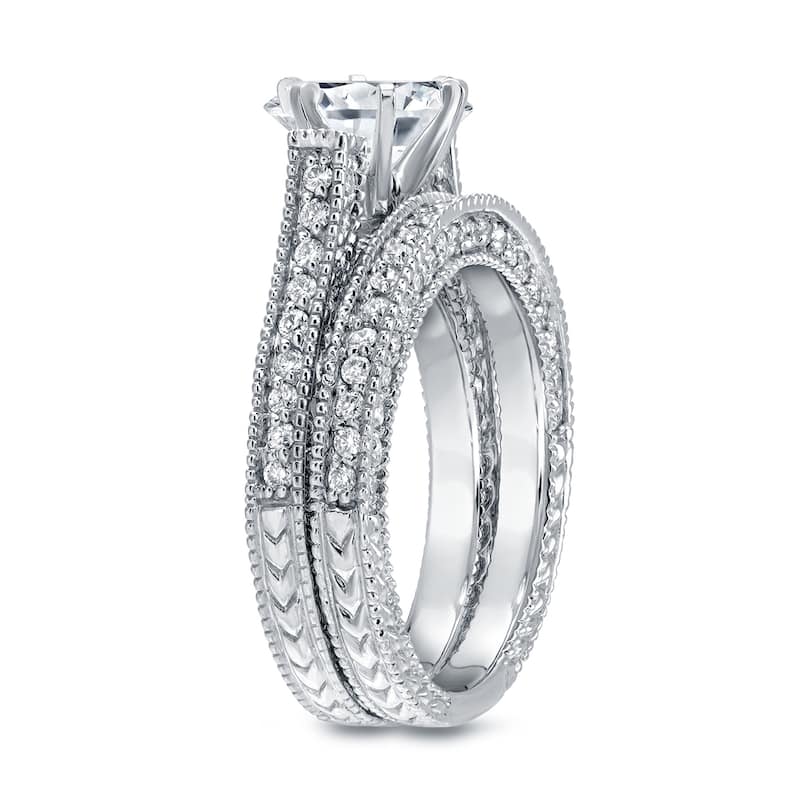 Auriya 14k Gold 2ctw Vintage Certified Diamond Engagement Ring Set