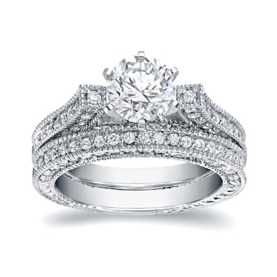 Auriya 14k Gold 2ctw Vintage Certified Diamond Engagement Ring Set