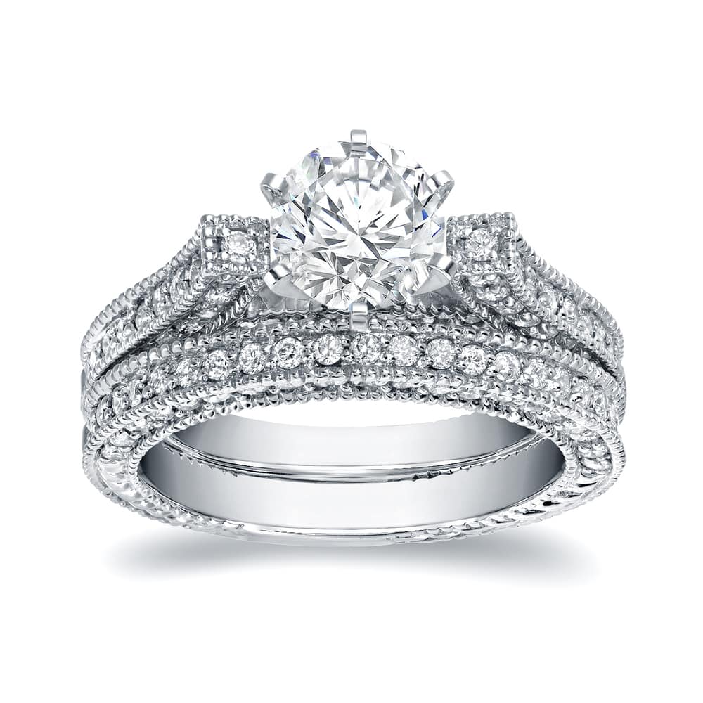 Auriya 14k Gold 2ctw Vintage Certified Diamond Engagement Ring Set