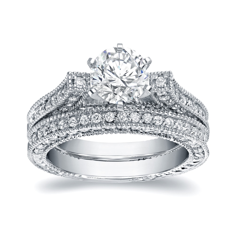 Auriya 14k Gold 2ctw Vintage Certified Diamond Engagement Ring Set