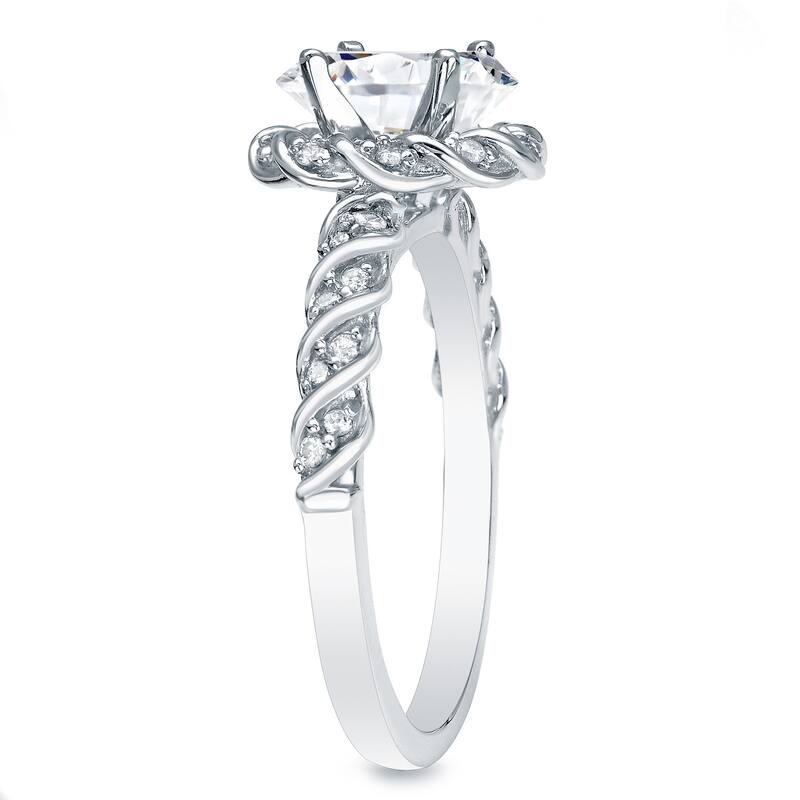 Auriya Unique Rope Style 1 3/5ct TDW Round Diamond Halo Bridal Ring Set 14k White Gold Certified