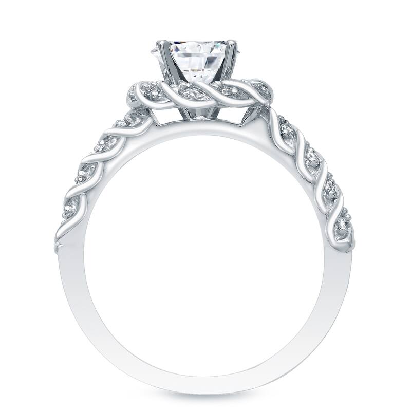 Auriya Unique Rope Style 1 3/5ct TDW Round Diamond Halo Bridal Ring Set 14k White Gold Certified