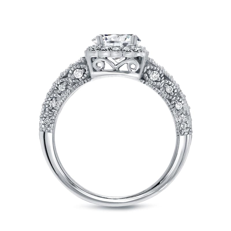 Auriya 14k Gold 1 3/4ctw Vintage Princess-cut Diamond Halo Engagement Ring Set