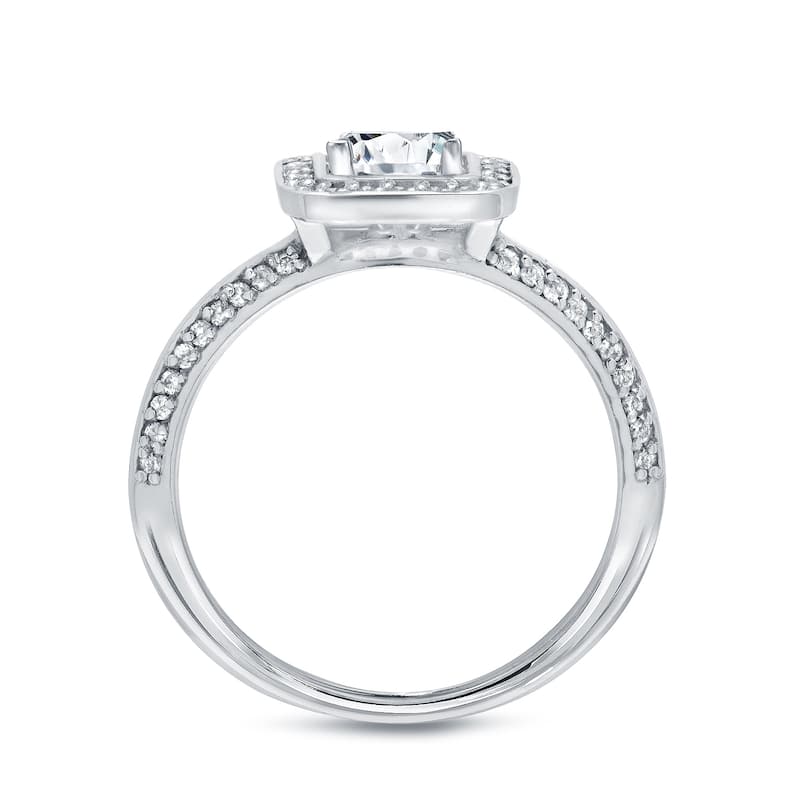Auriya Modern 1 1/2ct TDW Princess-cut Diamond Halo Engagement Ring Set 14k White Gold Certified