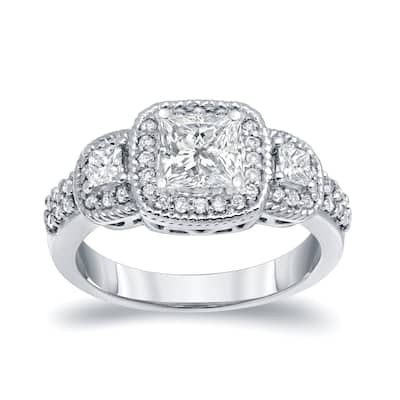 Auriya 14k Gold 1 1/2ctw Vintage 3-stone Princess-cut Diamond Engagement Ring