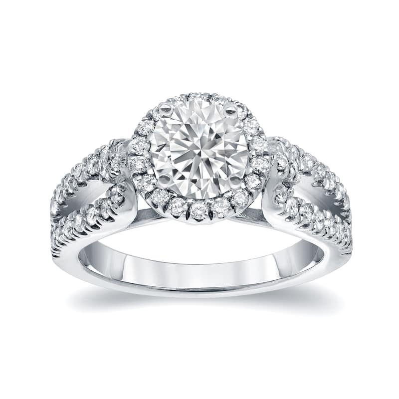 Auriya Modern Split Shank 1 1/2ct TDW Round Diamond Halo Engagement Ring 14k White Gold (I-J, I1-I2)