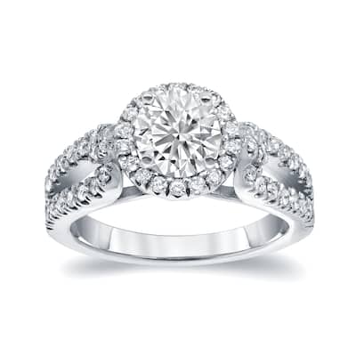 Auriya Modern Split Shank 1 1/2ct TDW Round Diamond Halo Engagement Ring 14k White Gold (I-J, I1-I2)