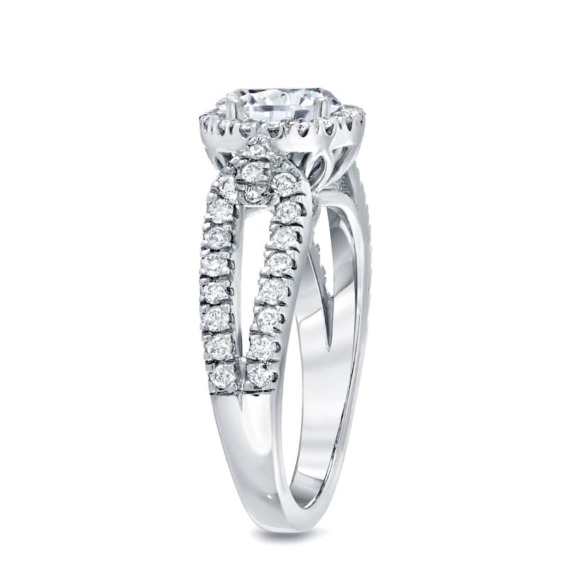Auriya Modern Split Shank 1 1/2ct TDW Round Diamond Halo Engagement Ring 14k White Gold (I-J, I1-I2)