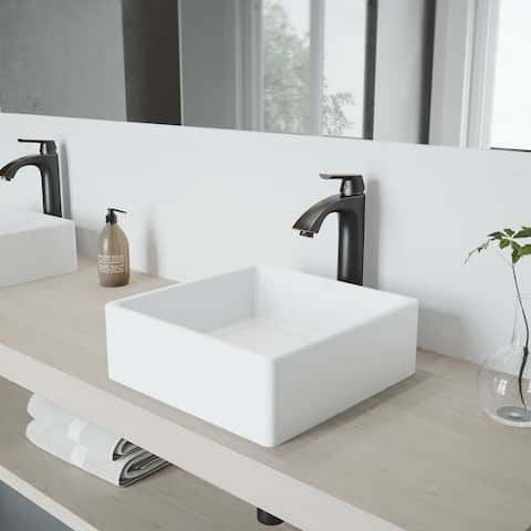 VIGO Dianthus Matte Stone Vessel Bathroom Sink Set and Linus Faucet